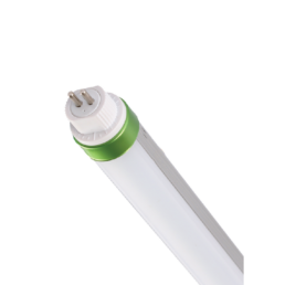 LED-rørslampe med grønn ring og hvit base, klar til installasjon i armatur.